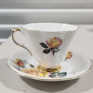 Vintage Yellow Rose Bone China Teacup & Saucer with Gold Trim